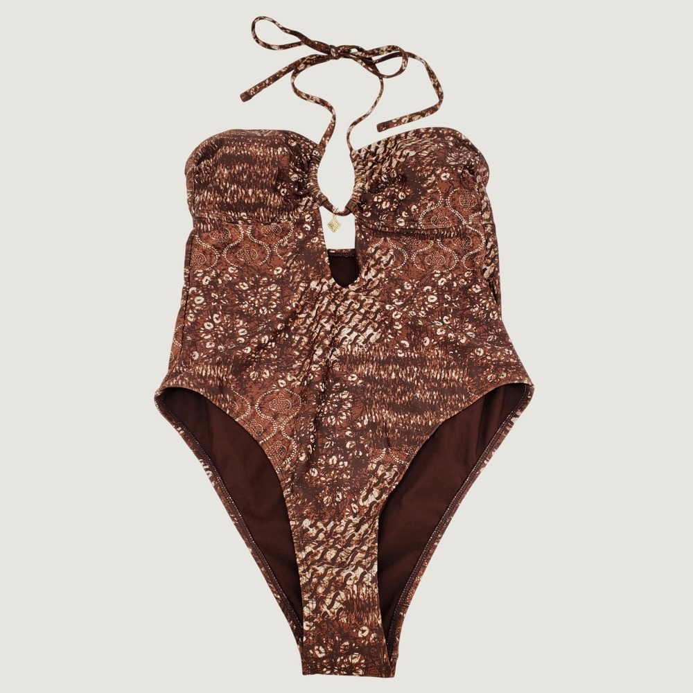 No Boundaries Animal Print Cheeky High Leg One Piece Medium Brown Lined Padded